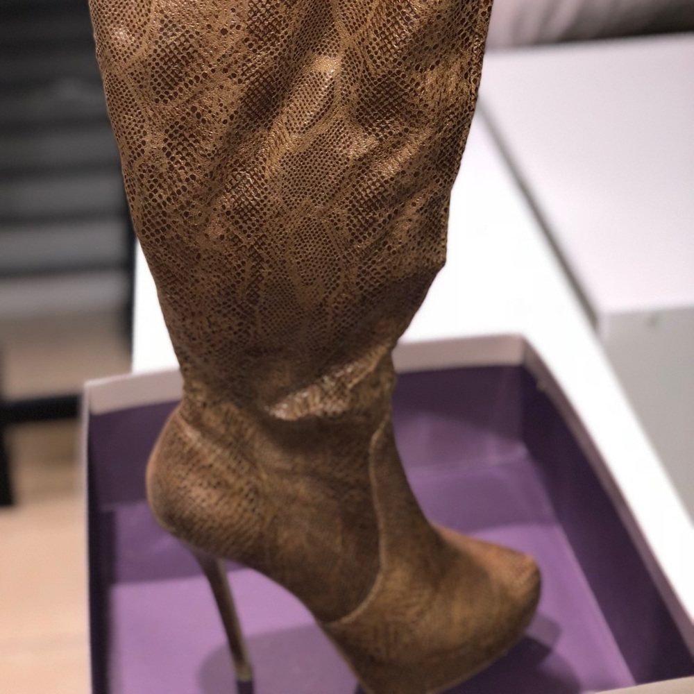 Snake print suede boots